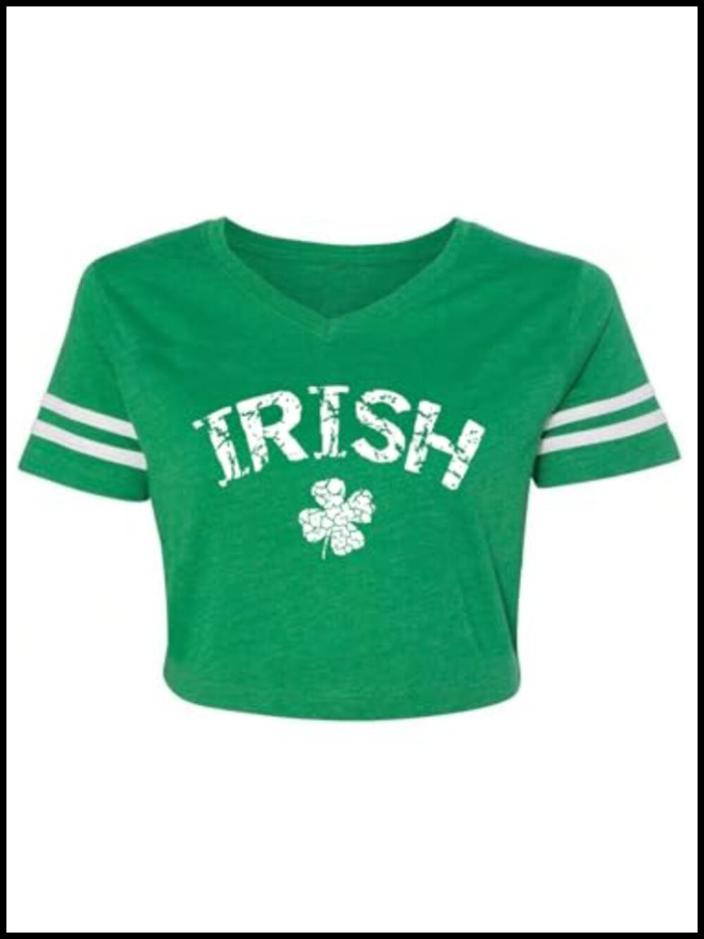 SODSHY St Patricks Day Shamrock Graphic V-Neck Crop Top Cotton Blend